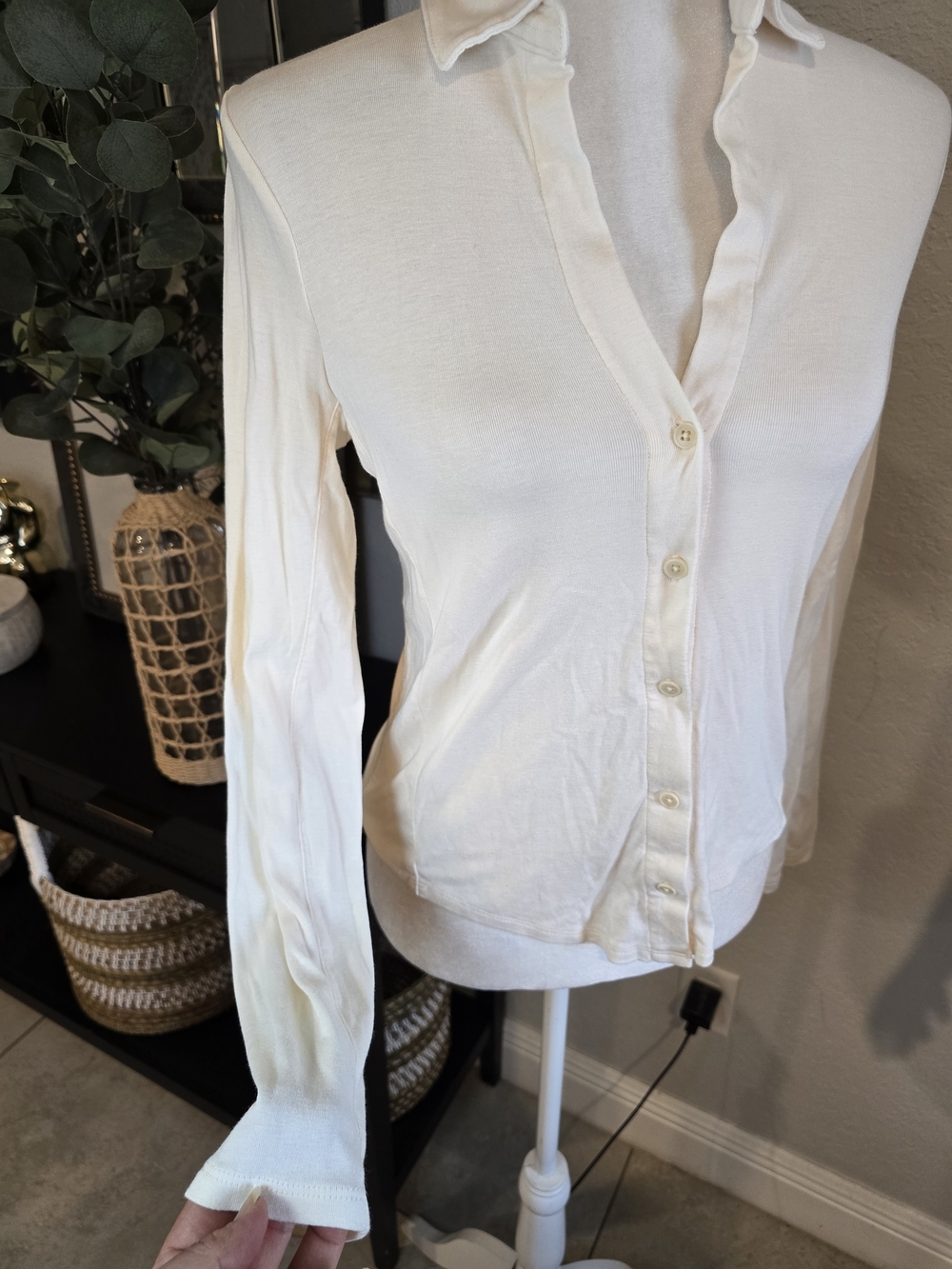 Madewell Women’s Vintage Ivory Camp Long Sleeve Top S - Picture 4 of 8